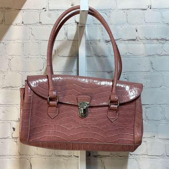 Pink faux alligator satchel handbag - Picture 1 of 6
